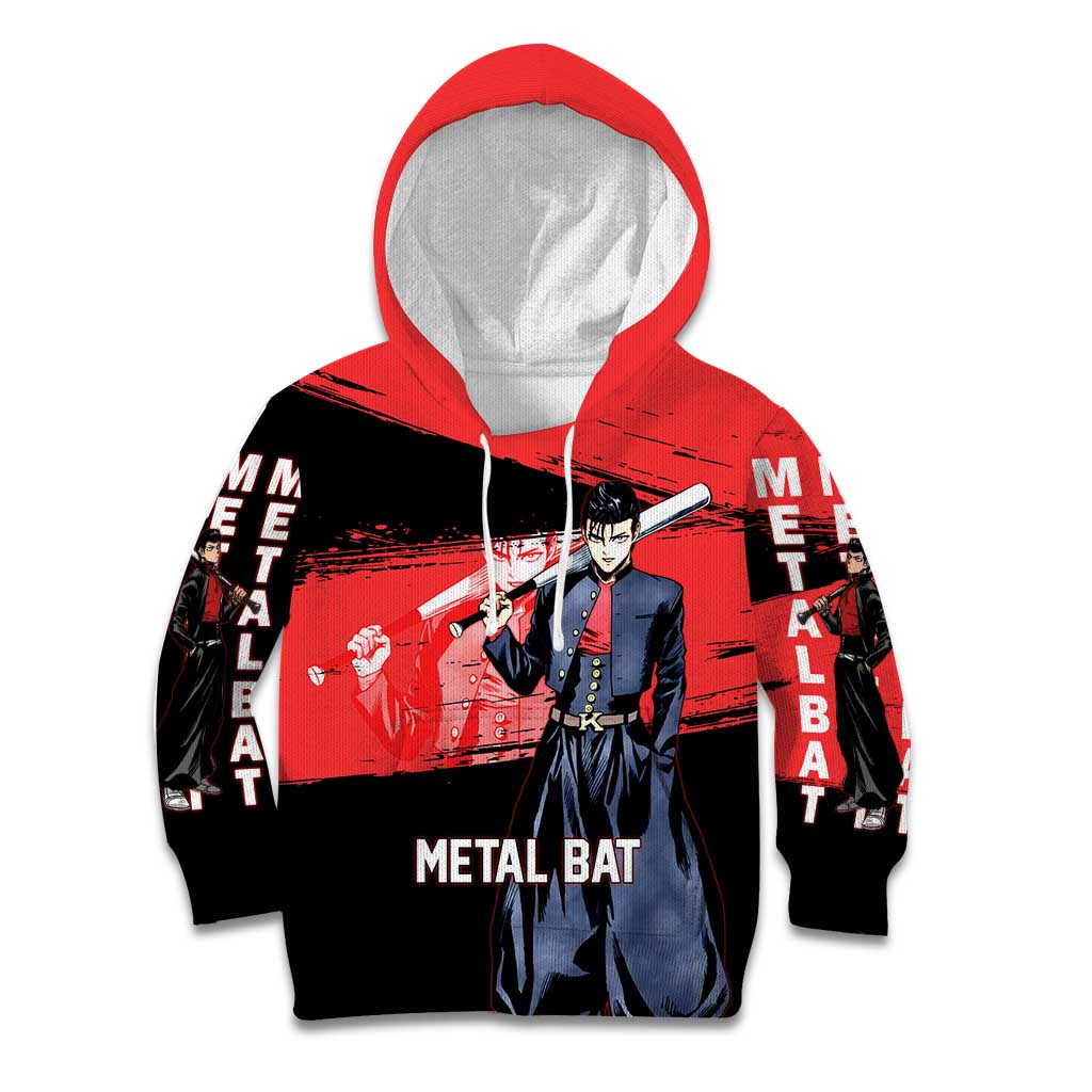 Metal Bat One Punch Man Anime Red and Black Theme Kid Hoodie with Street Fighter Style and Bold Bat Stance - The Mazicc