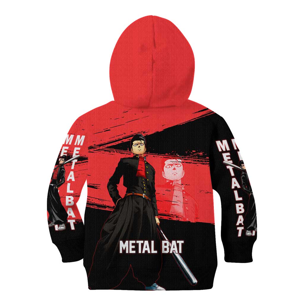 Metal Bat One Punch Man Anime Red and Black Theme Kid Hoodie with Street Fighter Style and Bold Bat Stance - The Mazicc
