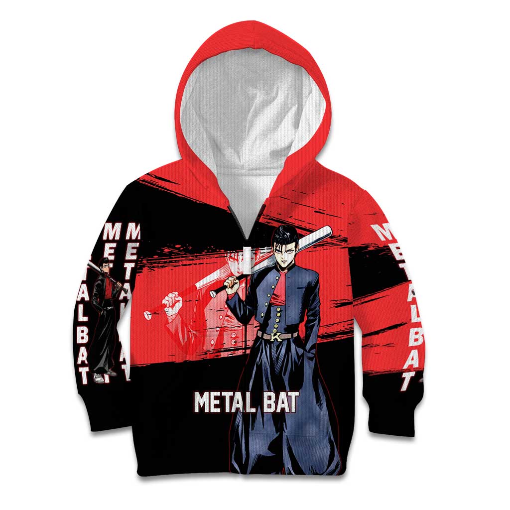 Metal Bat One Punch Man Anime Red and Black Theme Kid Hoodie with Street Fighter Style and Bold Bat Stance - The Mazicc