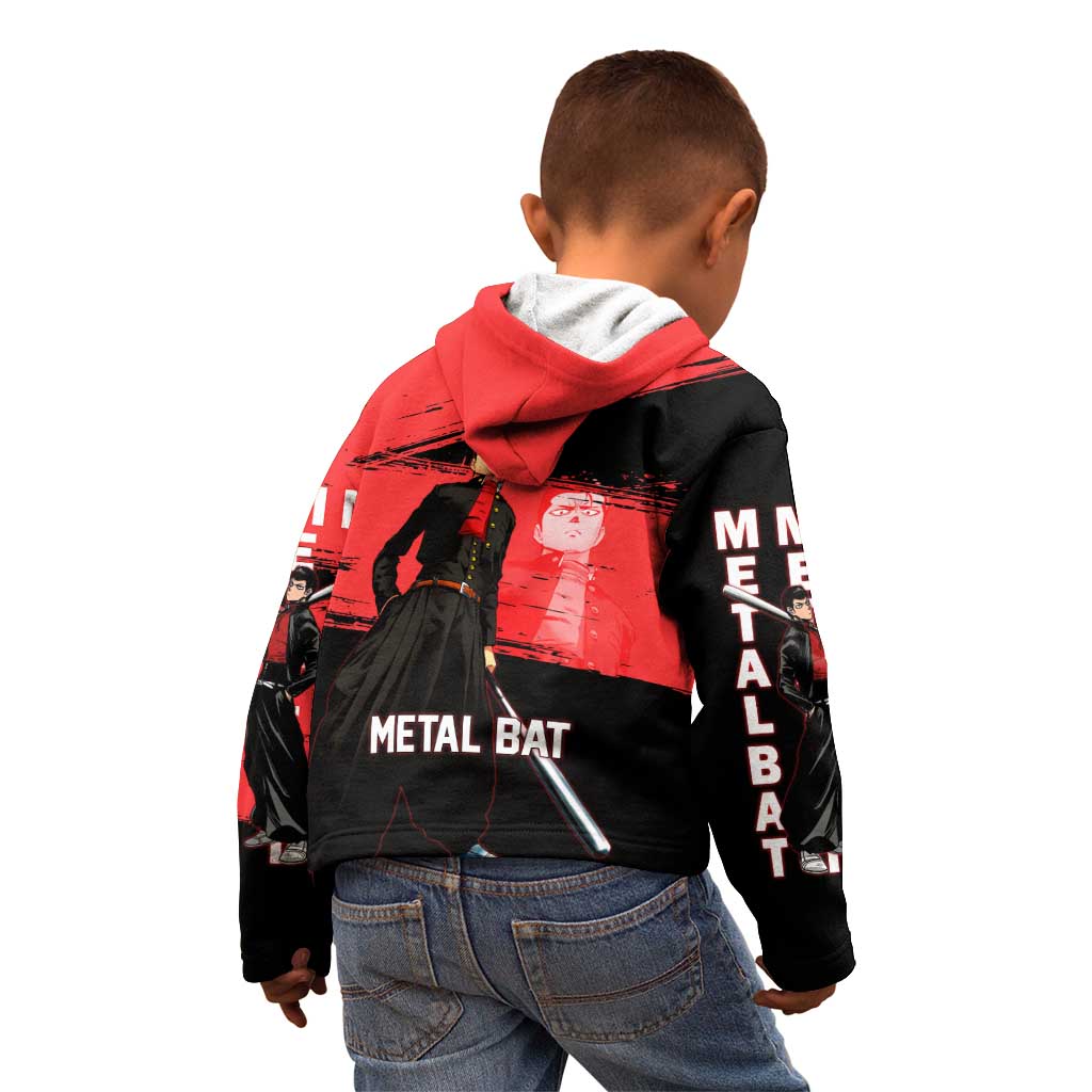 Metal Bat One Punch Man Anime Red and Black Theme Kid Hoodie with Street Fighter Style and Bold Bat Stance - The Mazicc