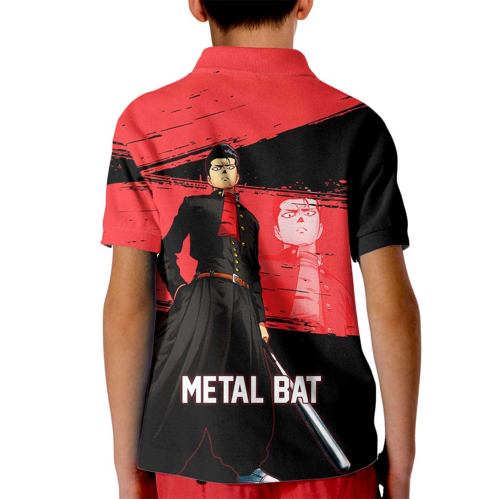 Metal Bat One Punch Man Anime Red and Black Theme Kid Polo Shirt with Street Fighter Style and Bold Bat Stance - The Mazicc