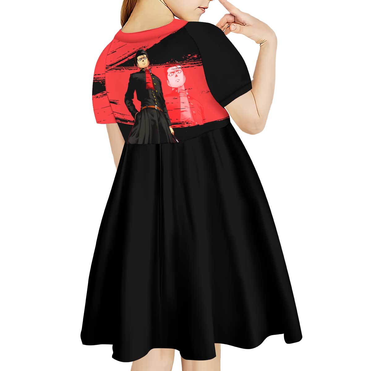 Metal Bat One Punch Man Anime Red and Black Theme Kid Short Sleeve Dress with Street Fighter Style and Bold Bat Stance - The Mazicc