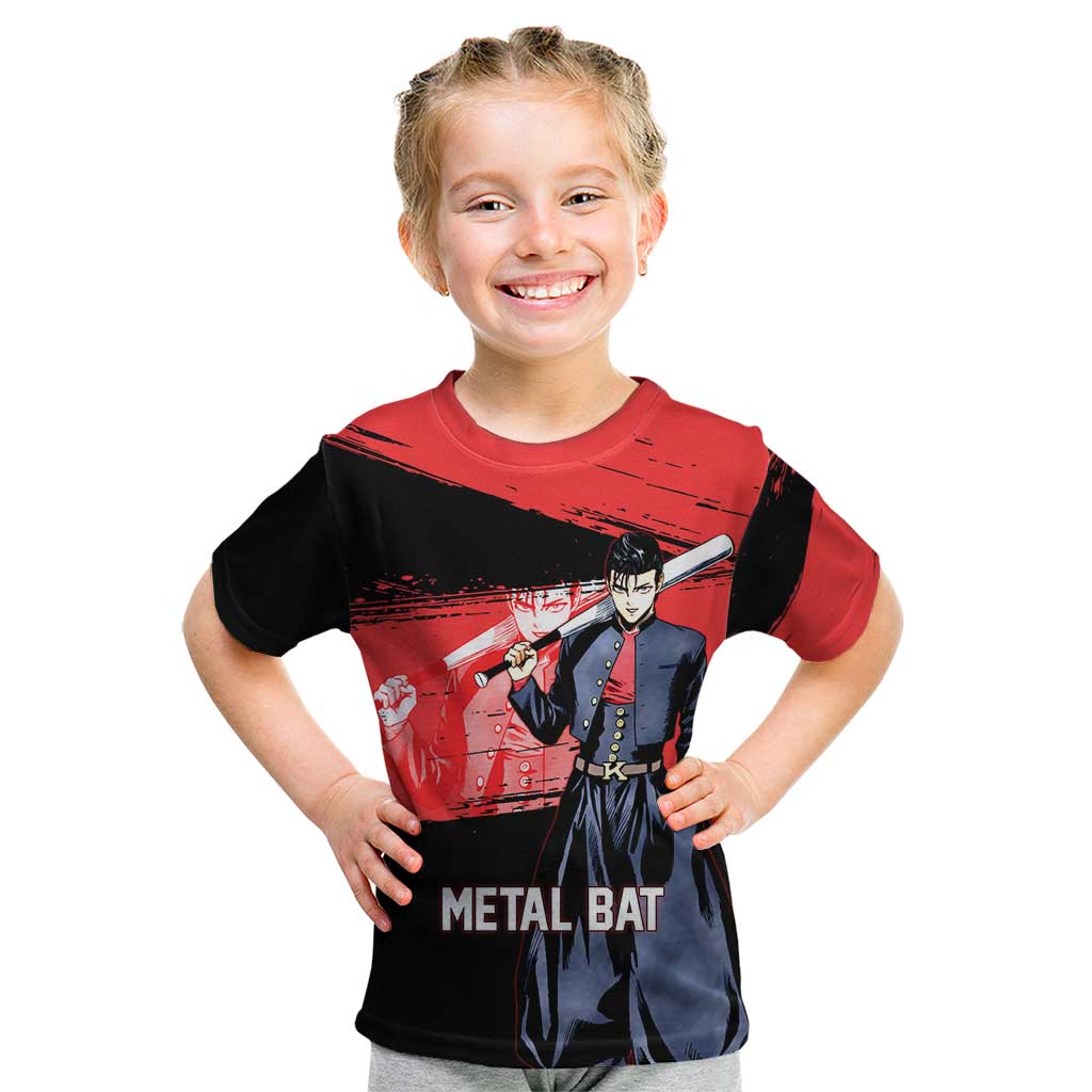 Metal Bat One Punch Man Anime Red and Black Theme Kid T Shirt with Street Fighter Style and Bold Bat Stance - The Mazicc