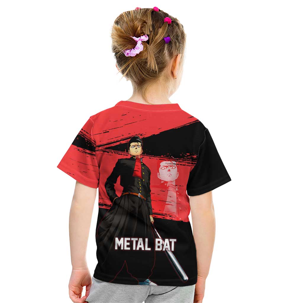 Metal Bat One Punch Man Anime Red and Black Theme Kid T Shirt with Street Fighter Style and Bold Bat Stance - The Mazicc