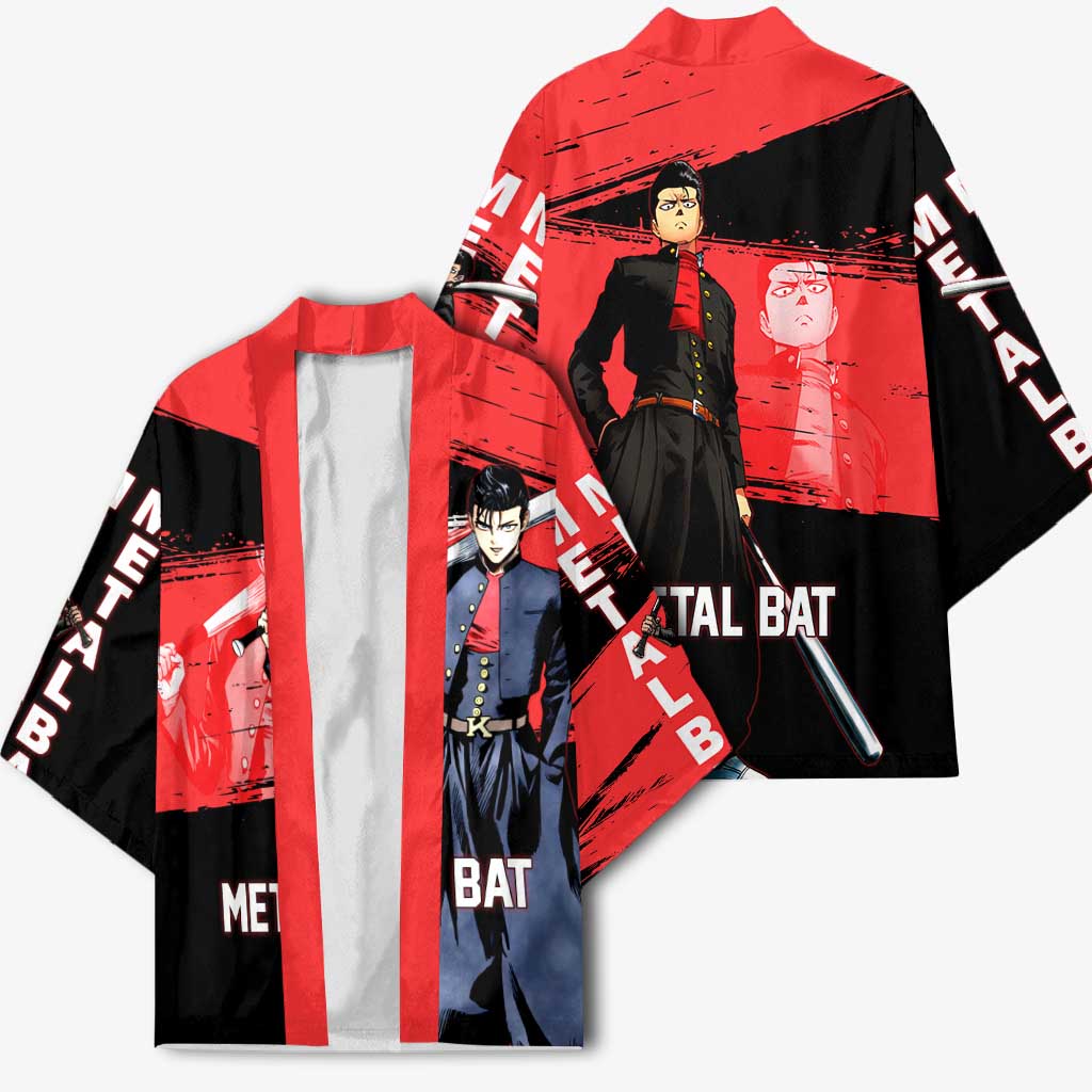 Metal Bat One Punch Man Anime Red and Black Theme Kimono with Street Fighter Style and Bold Bat Stance - The Mazicc