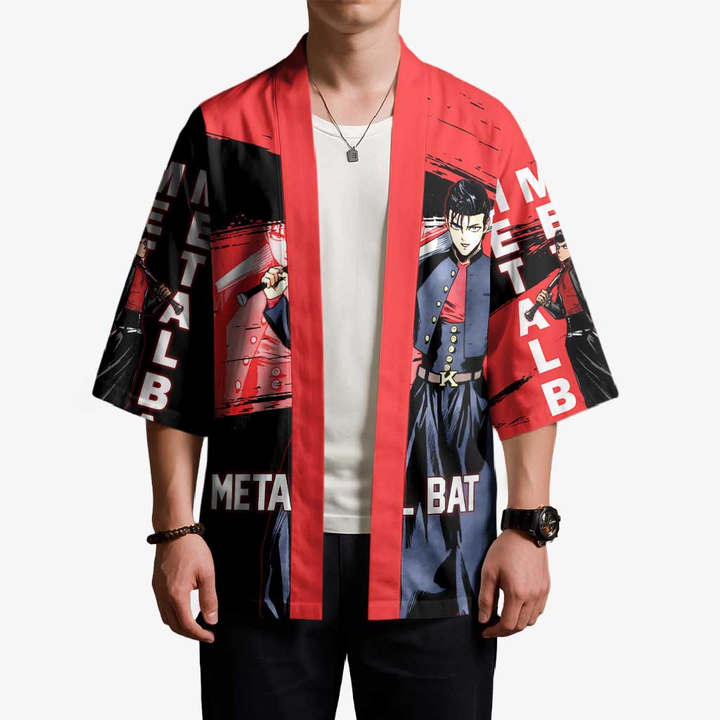 Metal Bat One Punch Man Anime Red and Black Theme Kimono with Street Fighter Style and Bold Bat Stance - The Mazicc