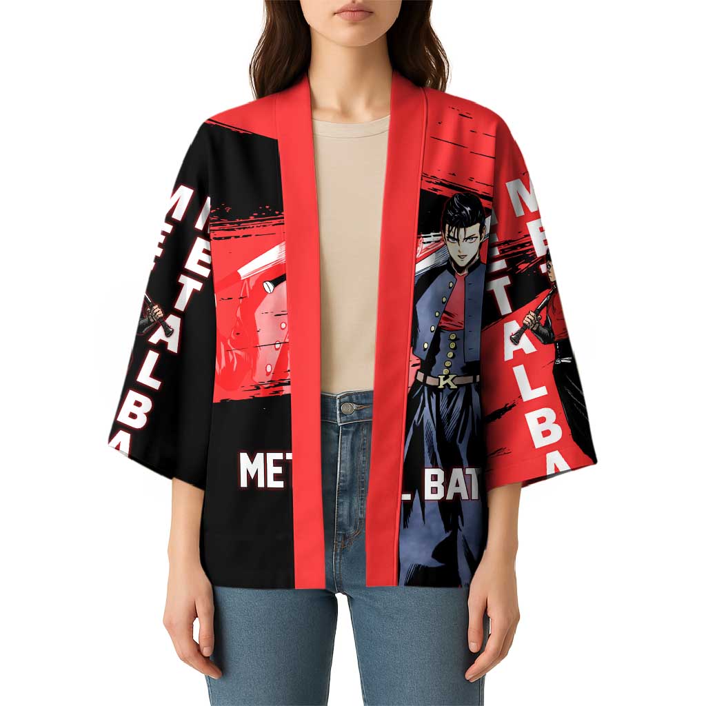 Metal Bat One Punch Man Anime Red and Black Theme Kimono with Street Fighter Style and Bold Bat Stance - The Mazicc