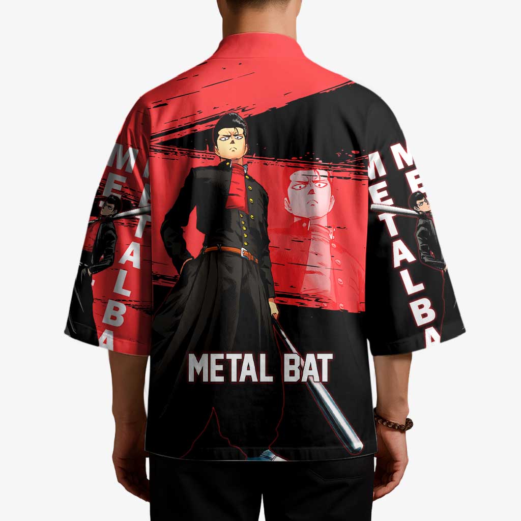 Metal Bat One Punch Man Anime Red and Black Theme Kimono with Street Fighter Style and Bold Bat Stance - The Mazicc