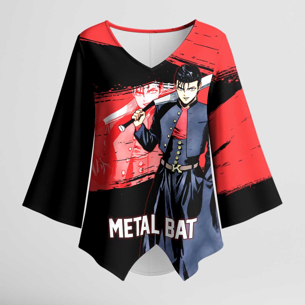 Metal Bat One Punch Man Anime Red and Black Theme Kimono Sleeve Blouse with Street Fighter Style and Bold Bat Stance - The Mazicc