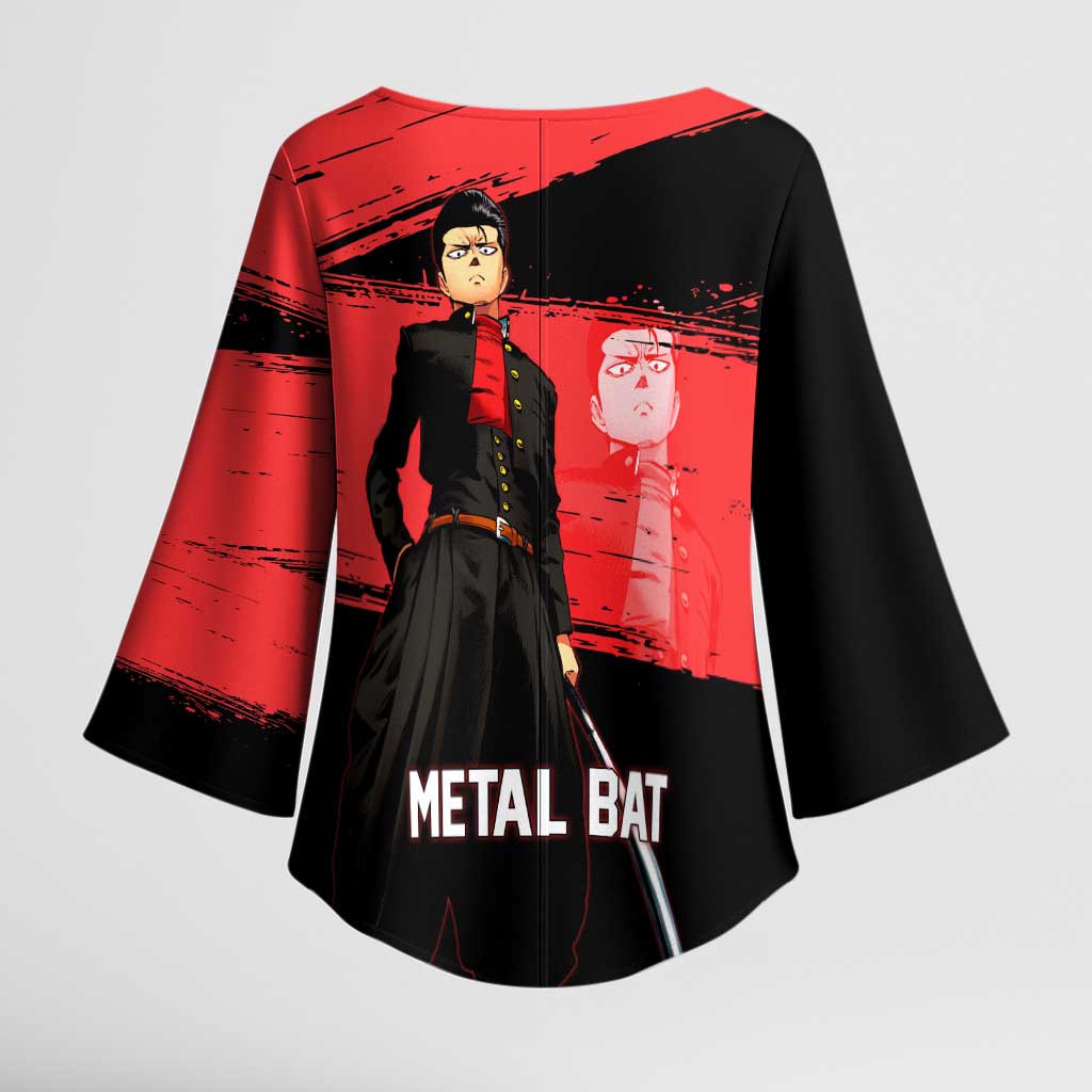 Metal Bat One Punch Man Anime Red and Black Theme Kimono Sleeve Blouse with Street Fighter Style and Bold Bat Stance - The Mazicc