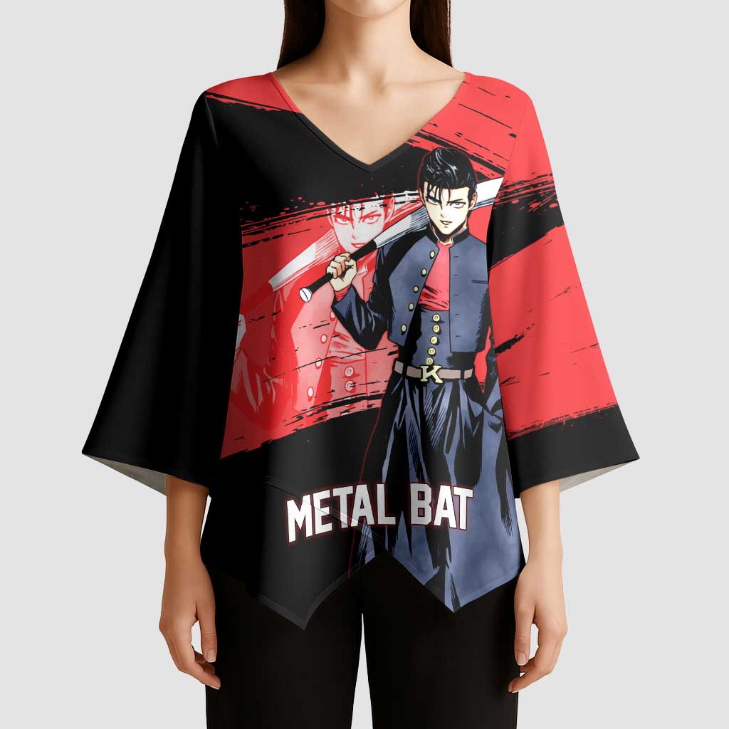 Metal Bat One Punch Man Anime Red and Black Theme Kimono Sleeve Blouse with Street Fighter Style and Bold Bat Stance - The Mazicc