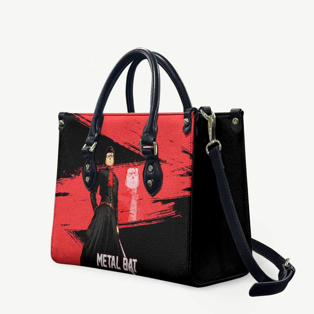 Metal Bat One Punch Man Anime Red and Black Theme Leather Bag with Street Fighter Style and Bold Bat Stance - The Mazicc