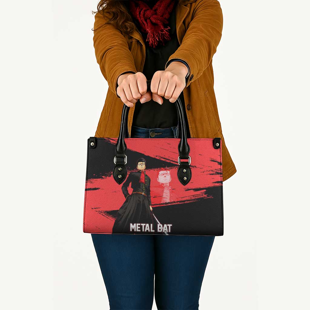 Metal Bat One Punch Man Anime Red and Black Theme Leather Bag with Street Fighter Style and Bold Bat Stance - The Mazicc