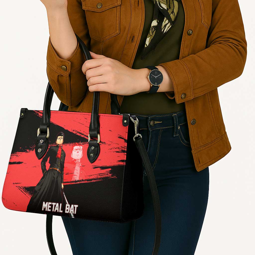 Metal Bat One Punch Man Anime Red and Black Theme Leather Bag with Street Fighter Style and Bold Bat Stance - The Mazicc