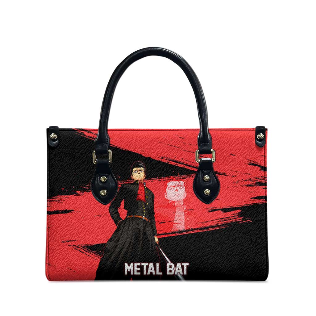 Metal Bat One Punch Man Anime Red and Black Theme Leather Bag with Street Fighter Style and Bold Bat Stance - The Mazicc
