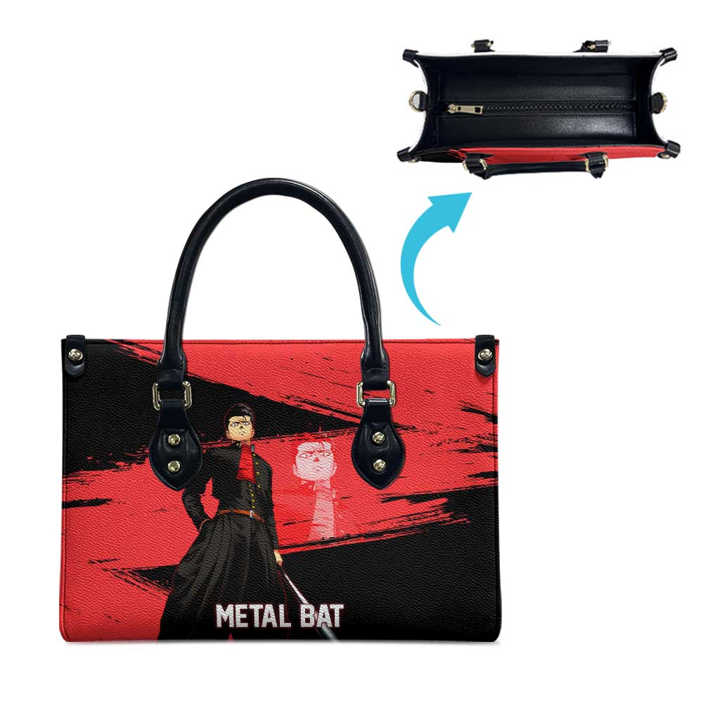 Metal Bat One Punch Man Anime Red and Black Theme Leather Bag with Street Fighter Style and Bold Bat Stance - The Mazicc