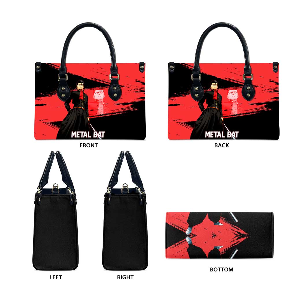 Metal Bat One Punch Man Anime Red and Black Theme Leather Bag with Street Fighter Style and Bold Bat Stance - The Mazicc
