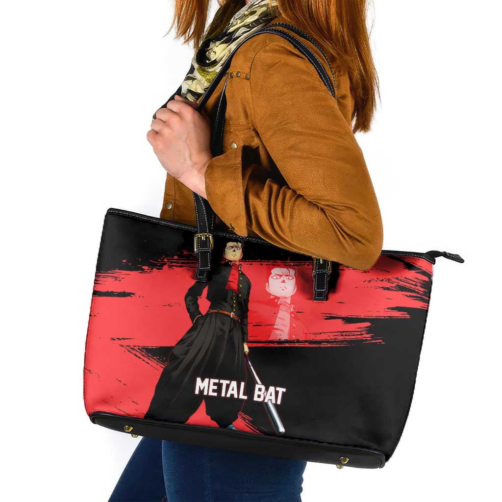 Metal Bat One Punch Man Anime Red and Black Theme Leather Tote Bag with Street Fighter Style and Bold Bat Stance - The Mazicc
