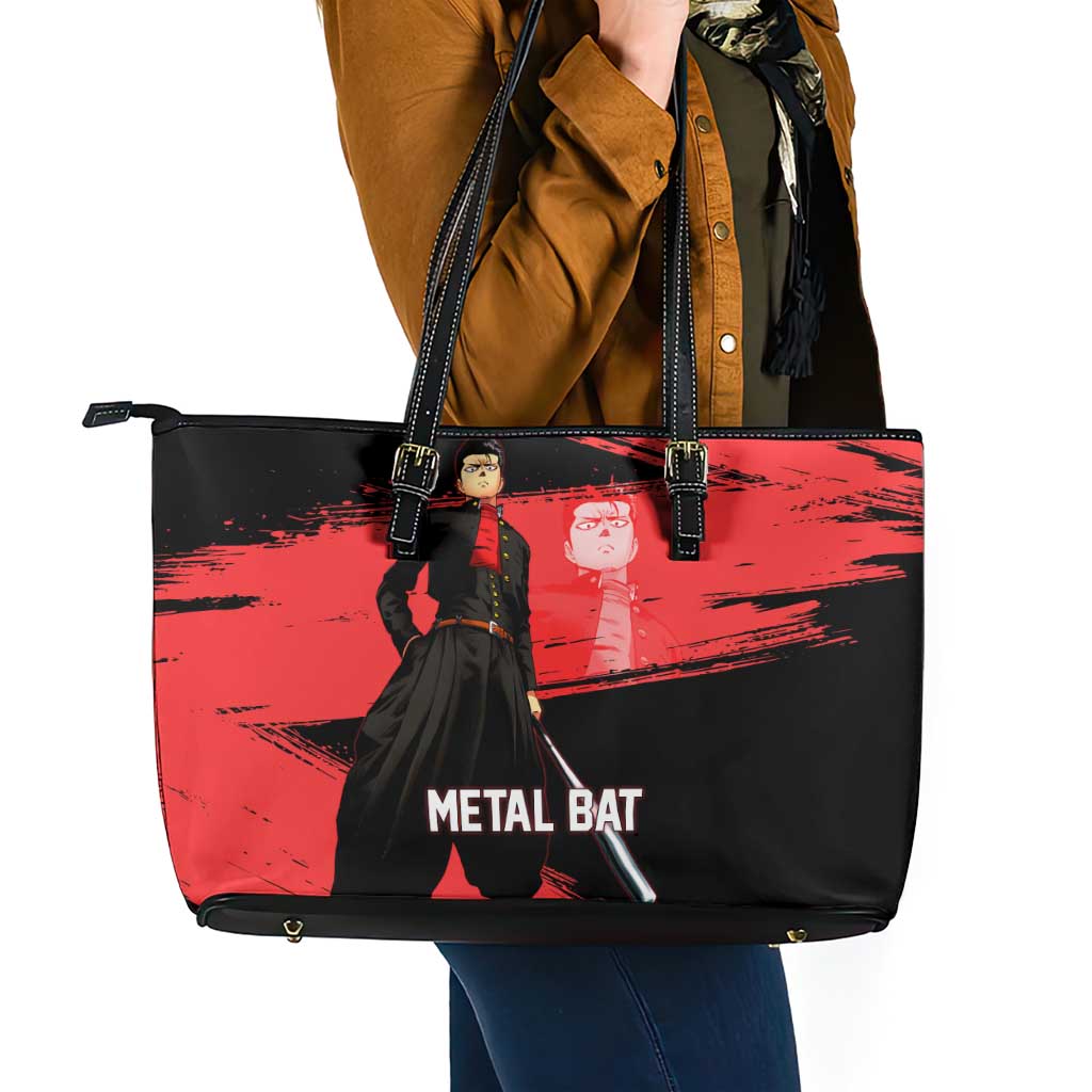 Metal Bat One Punch Man Anime Red and Black Theme Leather Tote Bag with Street Fighter Style and Bold Bat Stance - The Mazicc