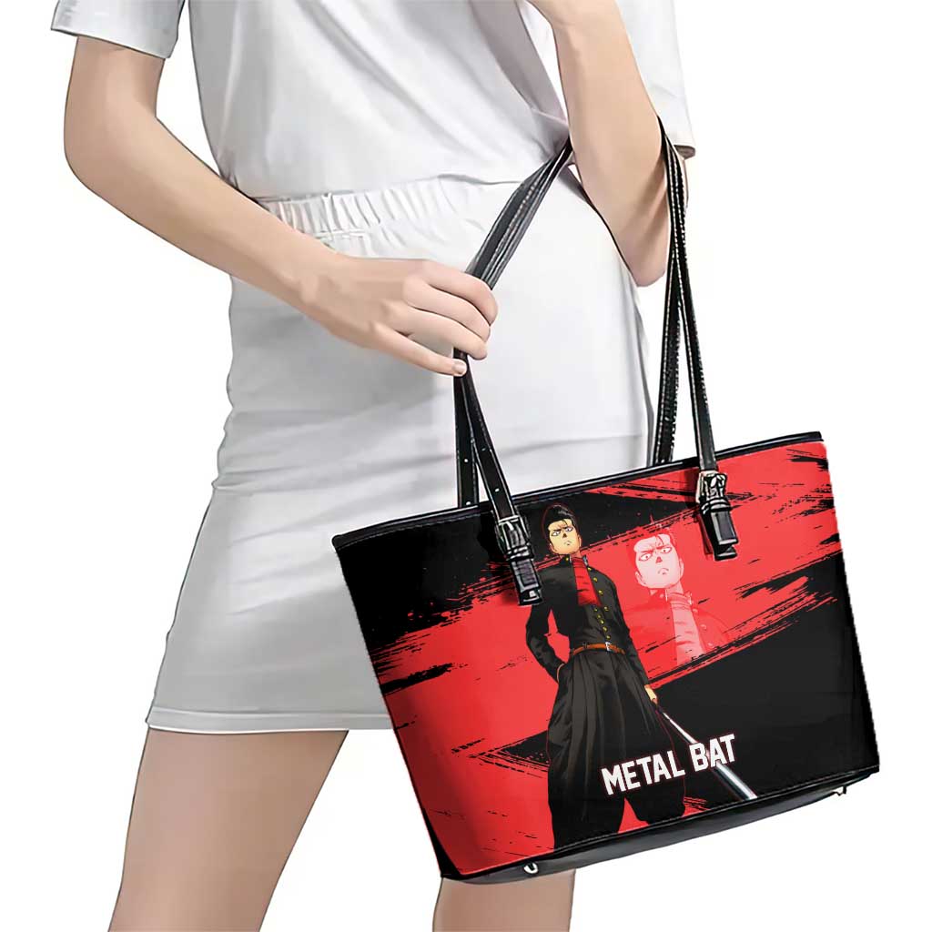 Metal Bat One Punch Man Anime Red and Black Theme Leather Tote Bag with Street Fighter Style and Bold Bat Stance - The Mazicc