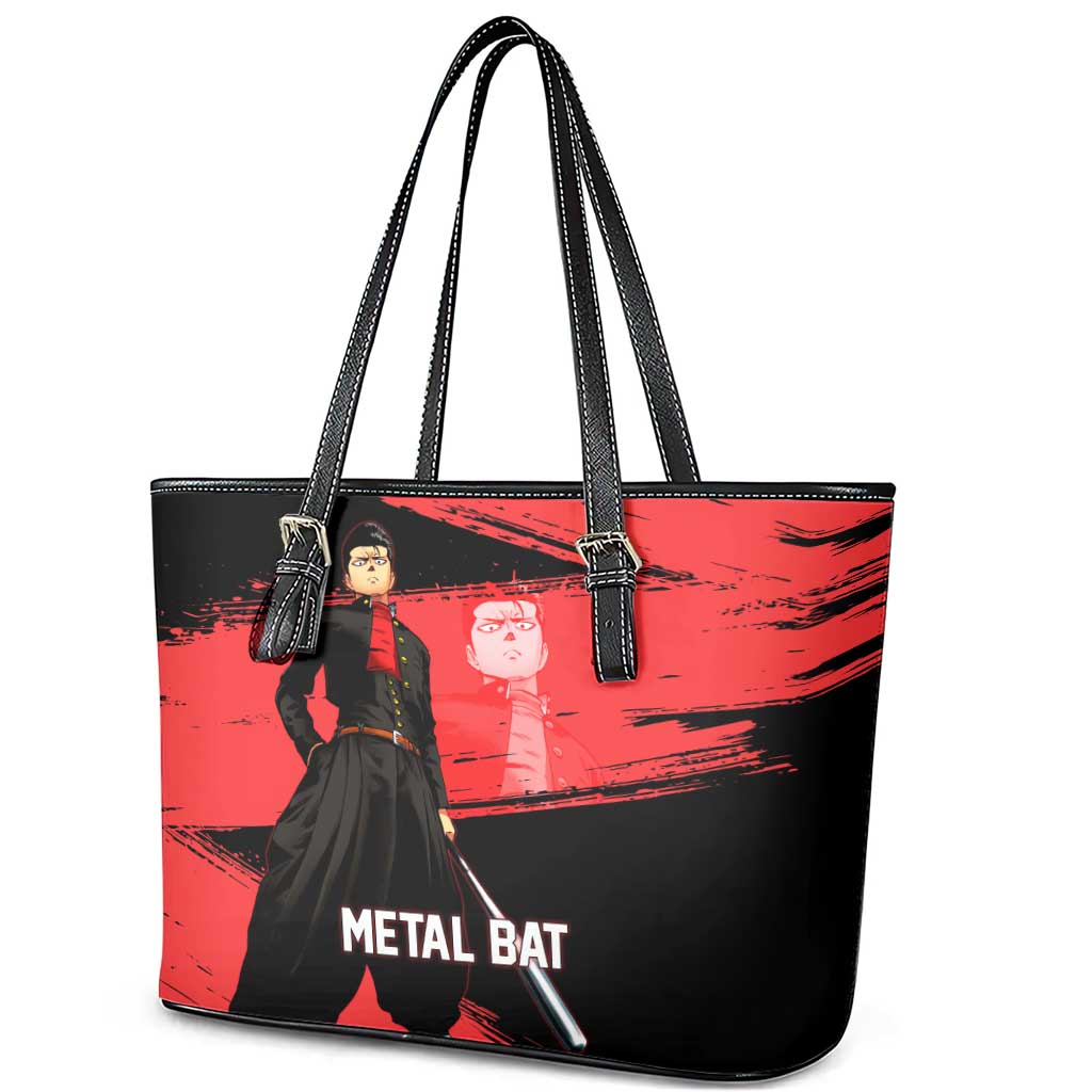 Metal Bat One Punch Man Anime Red and Black Theme Leather Tote Bag with Street Fighter Style and Bold Bat Stance - The Mazicc