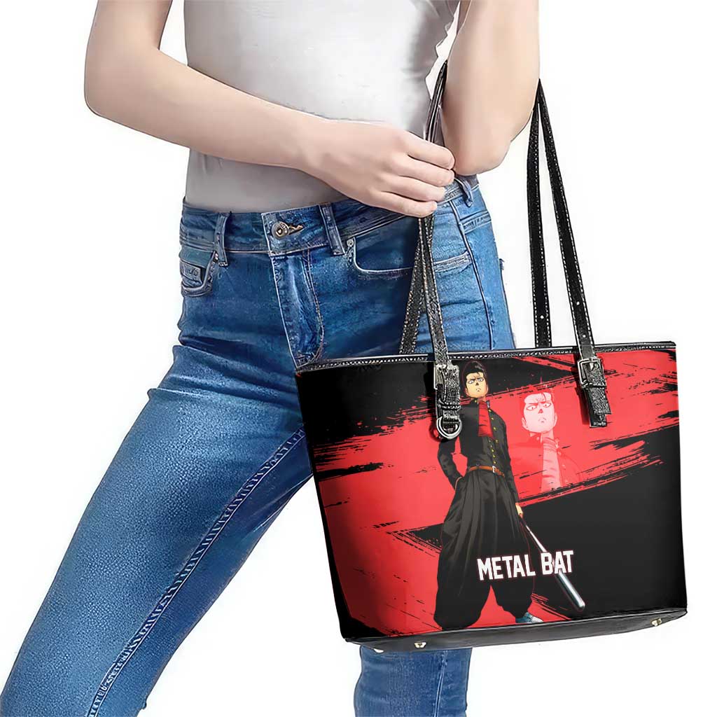 Metal Bat One Punch Man Anime Red and Black Theme Leather Tote Bag with Street Fighter Style and Bold Bat Stance - The Mazicc