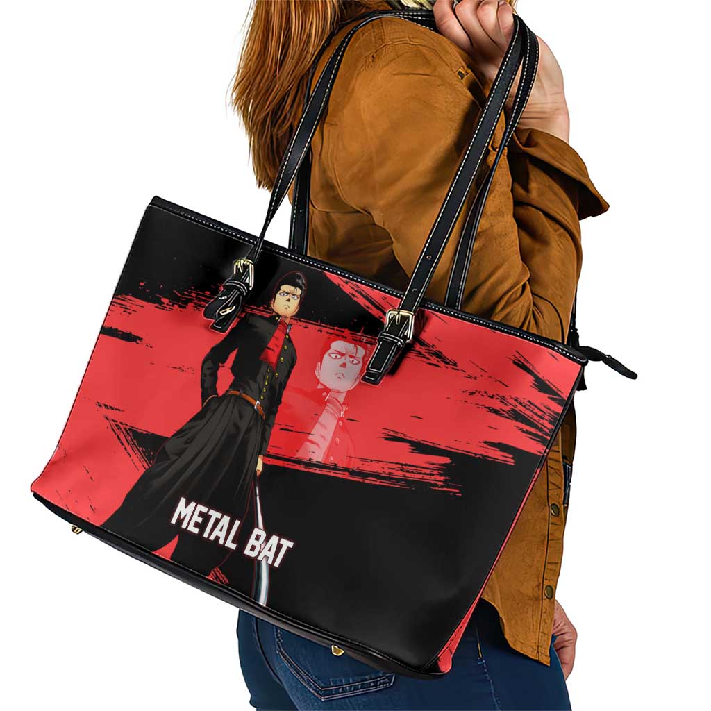 Metal Bat One Punch Man Anime Red and Black Theme Leather Tote Bag with Street Fighter Style and Bold Bat Stance - The Mazicc