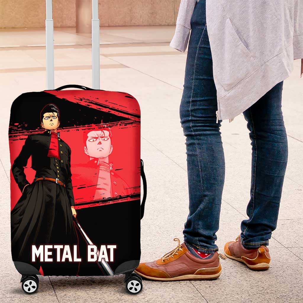 Metal Bat One Punch Man Anime Red and Black Theme Luggage Cover with Street Fighter Style and Bold Bat Stance - The Mazicc