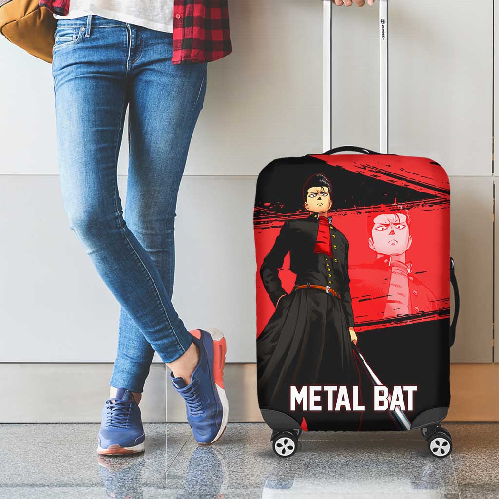 Metal Bat One Punch Man Anime Red and Black Theme Luggage Cover with Street Fighter Style and Bold Bat Stance - The Mazicc