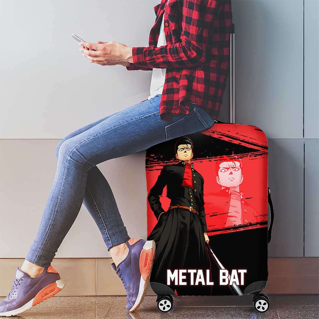Metal Bat One Punch Man Anime Red and Black Theme Luggage Cover with Street Fighter Style and Bold Bat Stance - The Mazicc