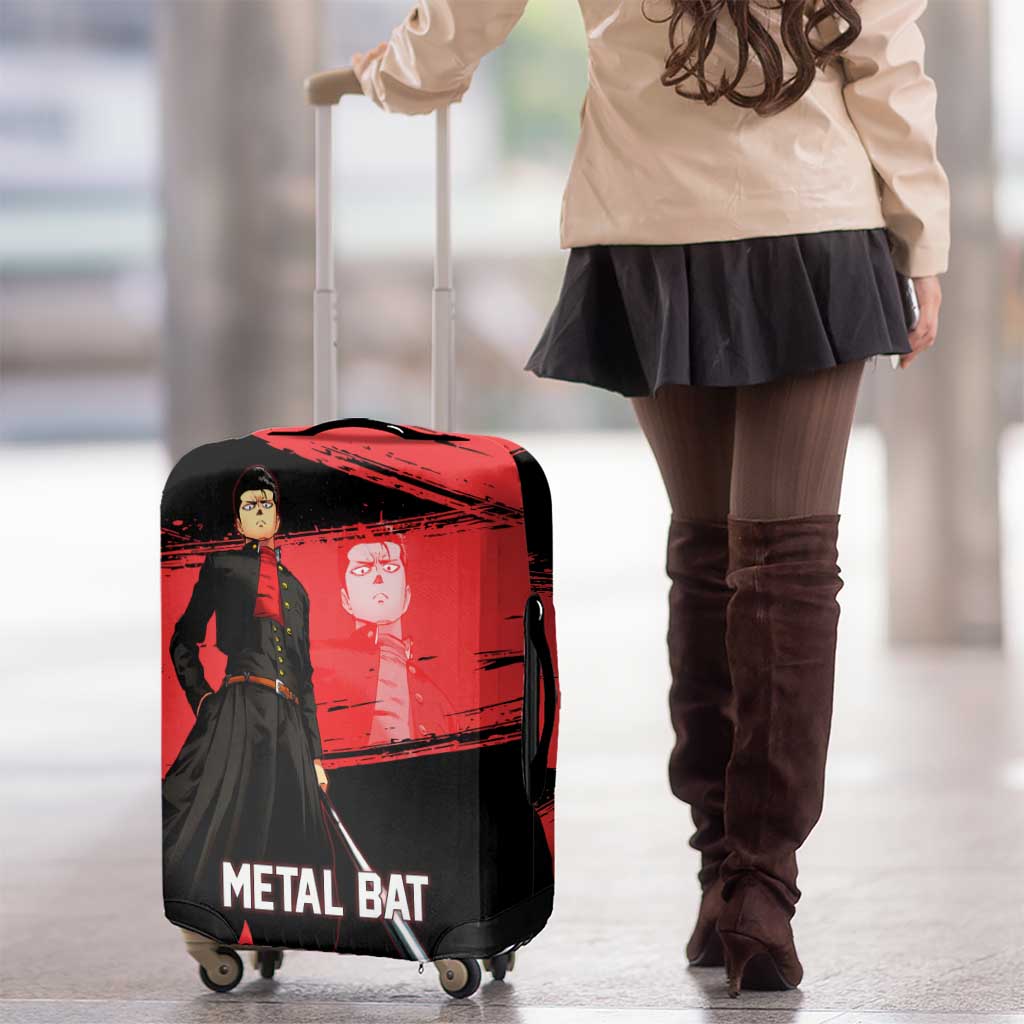 Metal Bat One Punch Man Anime Red and Black Theme Luggage Cover with Street Fighter Style and Bold Bat Stance - The Mazicc