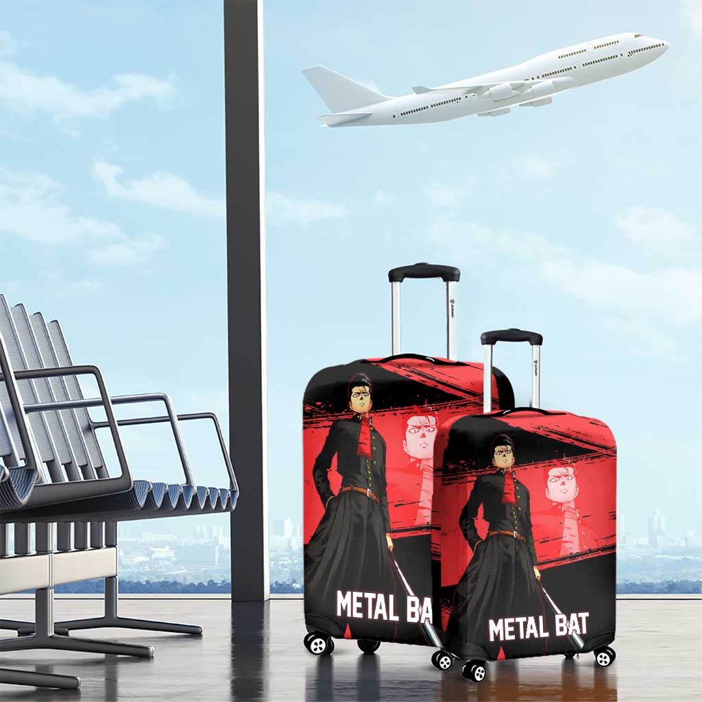 Metal Bat One Punch Man Anime Red and Black Theme Luggage Cover with Street Fighter Style and Bold Bat Stance - The Mazicc