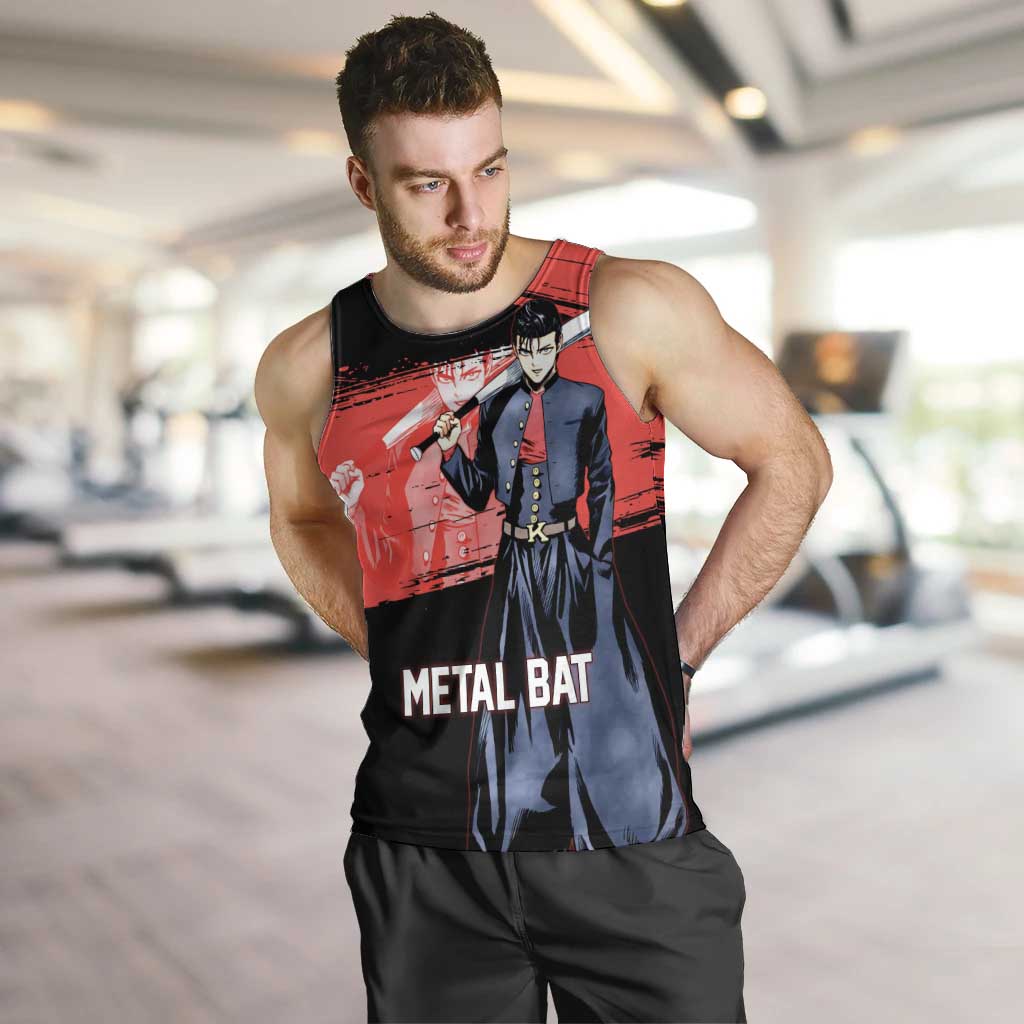 Metal Bat One Punch Man Anime Red and Black Theme Men Tank Top with Street Fighter Style and Bold Bat Stance - The Mazicc