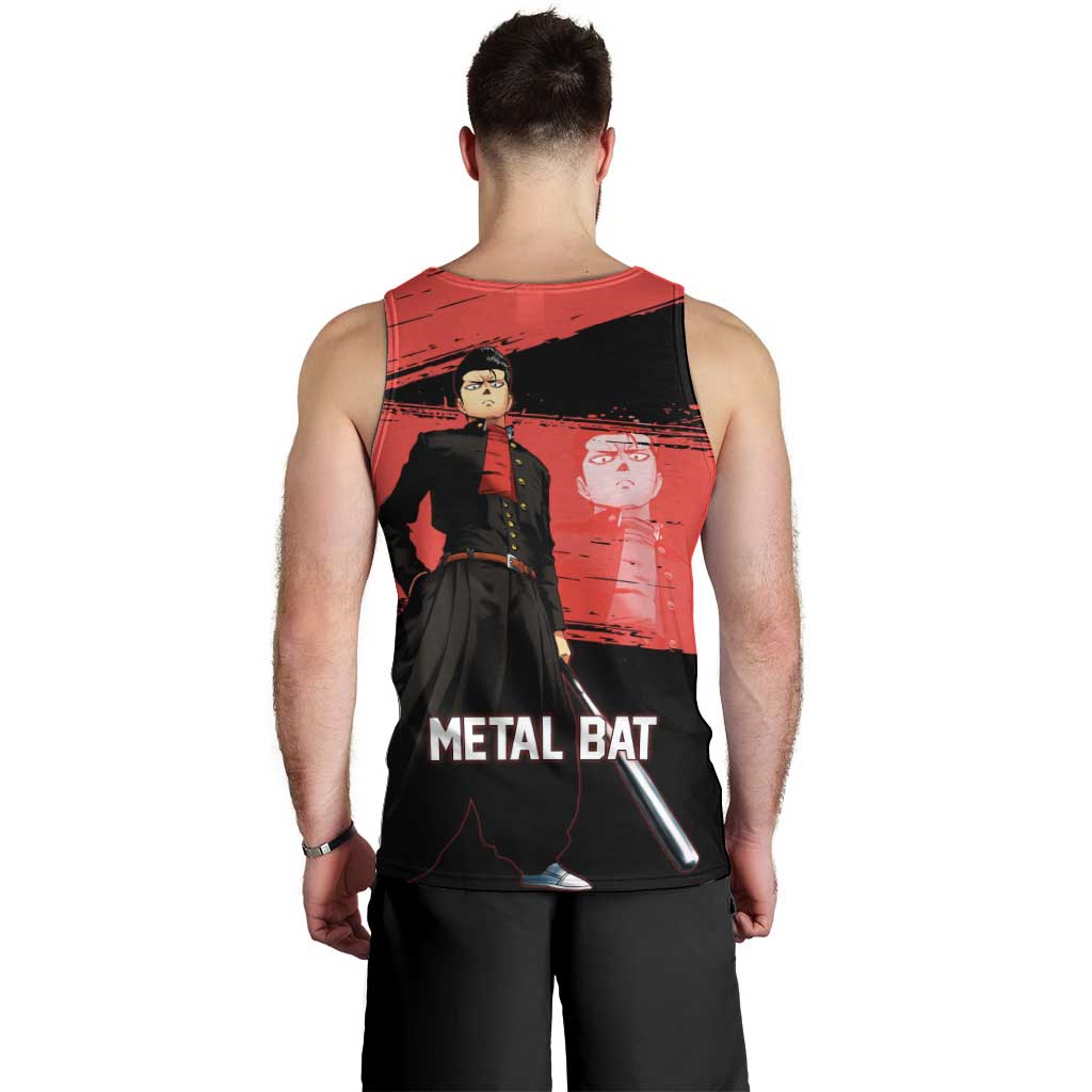 Metal Bat One Punch Man Anime Red and Black Theme Men Tank Top with Street Fighter Style and Bold Bat Stance - The Mazicc