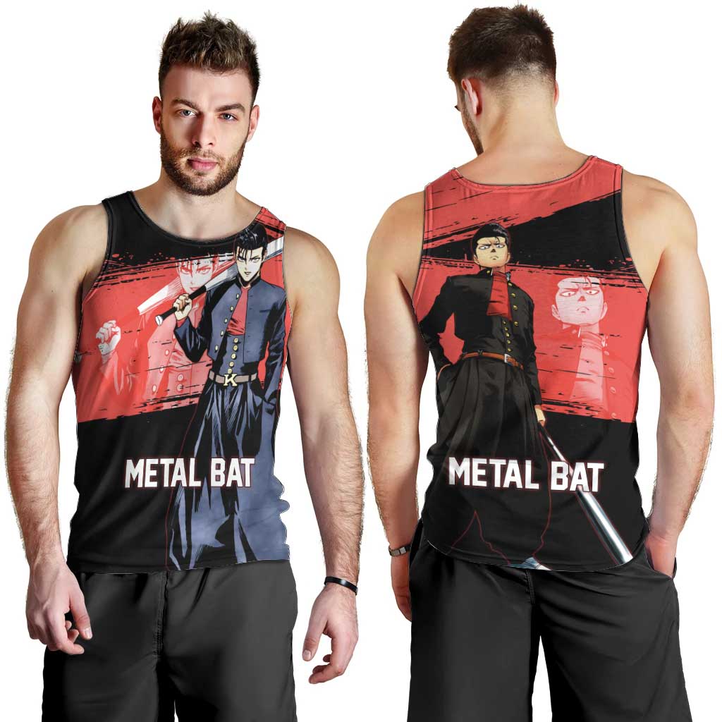 Metal Bat One Punch Man Anime Red and Black Theme Men Tank Top with Street Fighter Style and Bold Bat Stance - The Mazicc