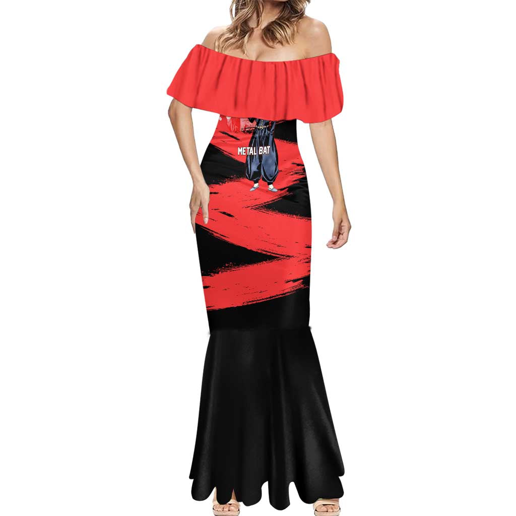 Metal Bat One Punch Man Anime Red and Black Theme Mermaid Dress with Street Fighter Style and Bold Bat Stance - The Mazicc
