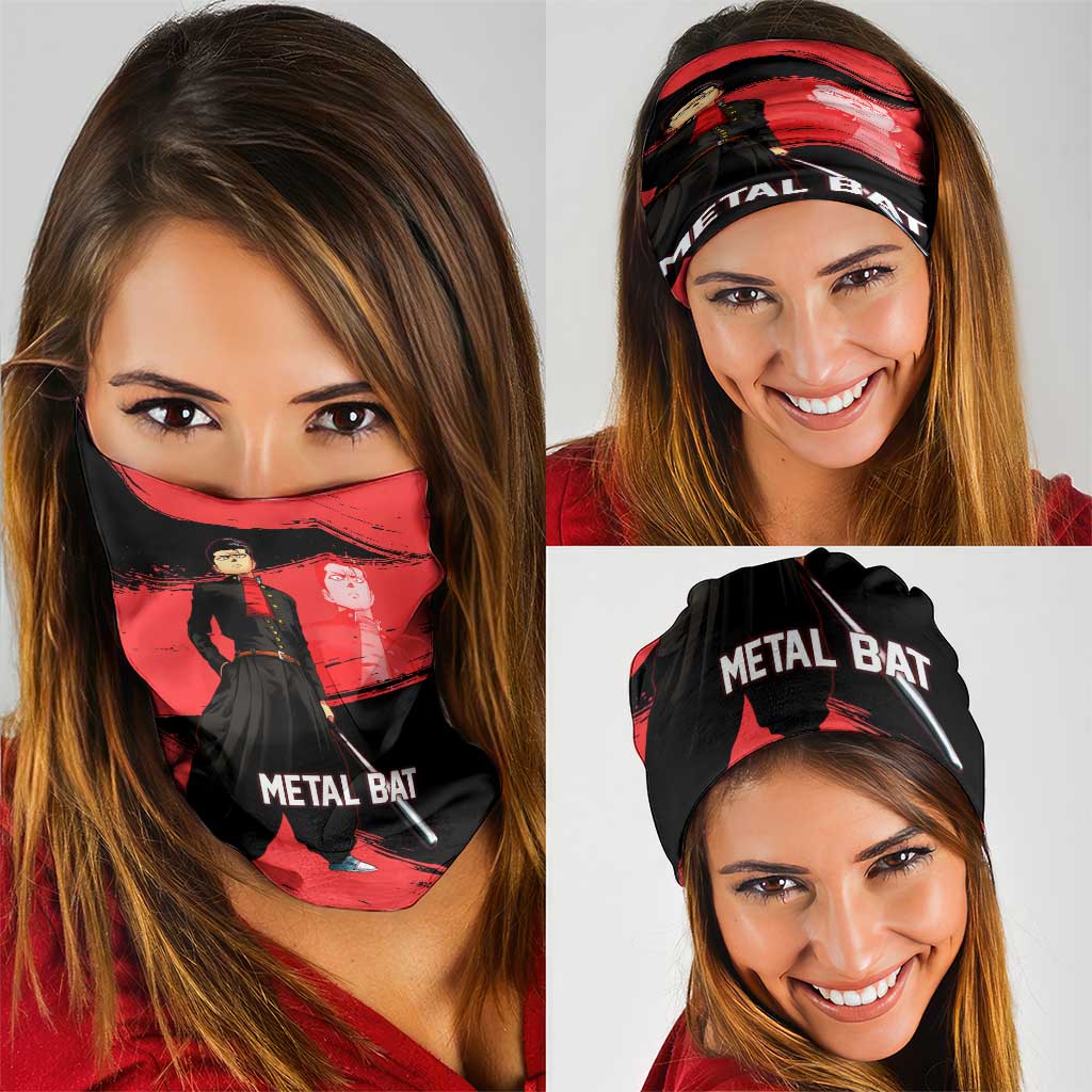 Metal Bat One Punch Man Anime Red and Black Theme Neck Gaiter with Street Fighter Style and Bold Bat Stance - The Mazicc