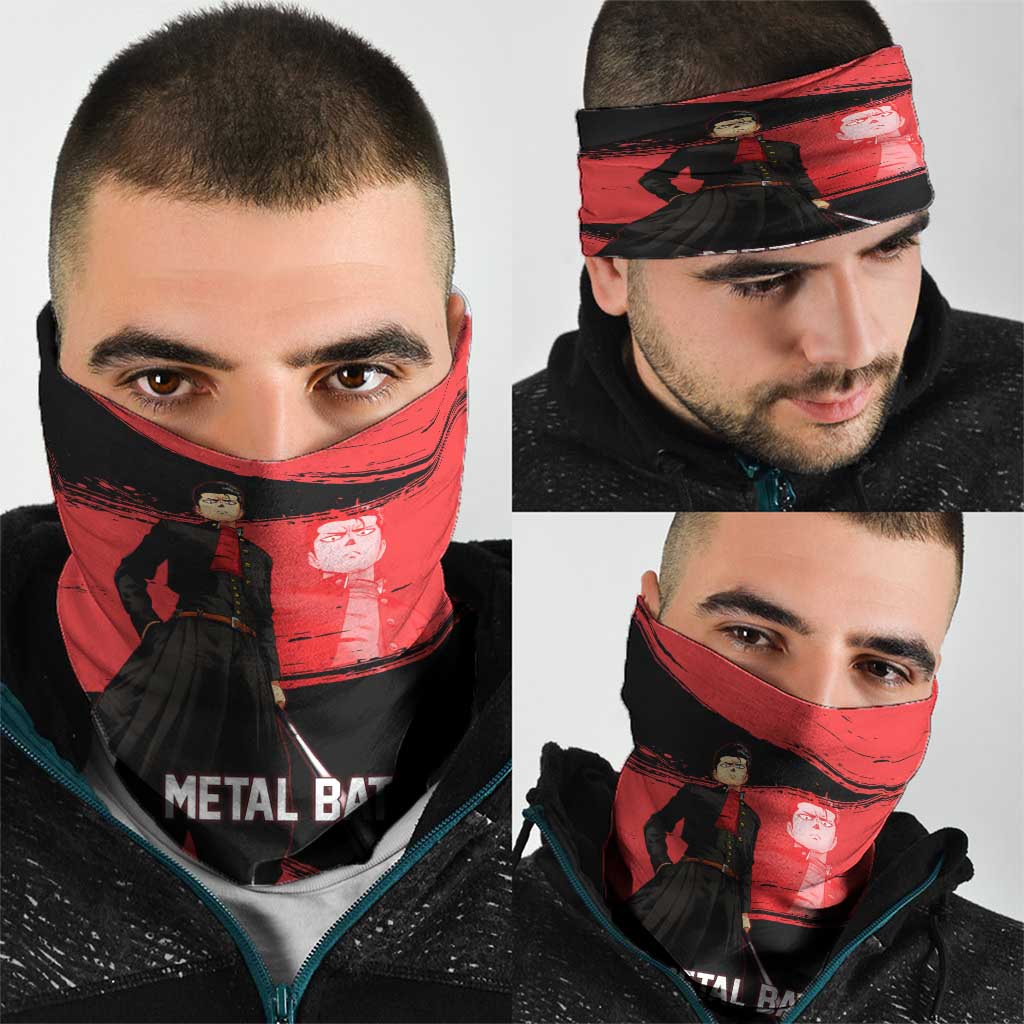 Metal Bat One Punch Man Anime Red and Black Theme Neck Gaiter with Street Fighter Style and Bold Bat Stance - The Mazicc