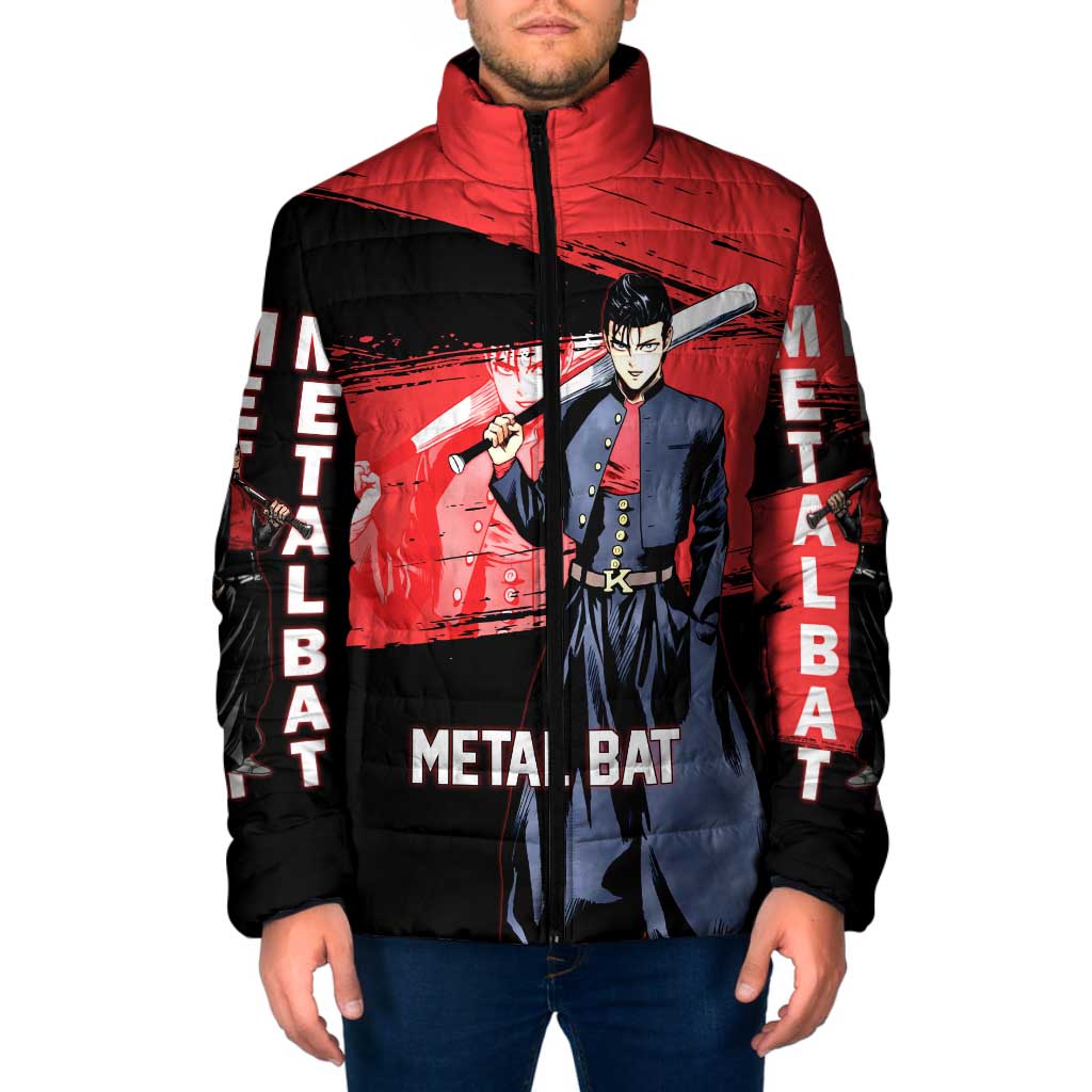 Metal Bat One Punch Man Anime Red and Black Theme Padded Jacket with Street Fighter Style and Bold Bat Stance - The Mazicc