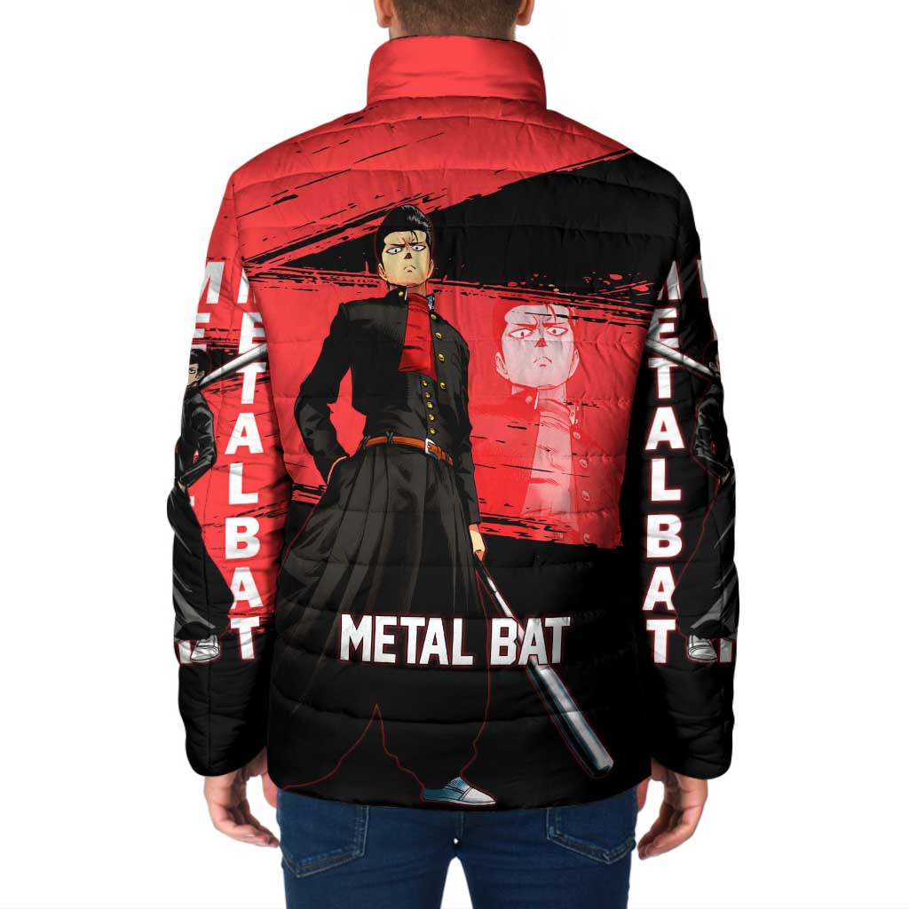 Metal Bat One Punch Man Anime Red and Black Theme Padded Jacket with Street Fighter Style and Bold Bat Stance - The Mazicc