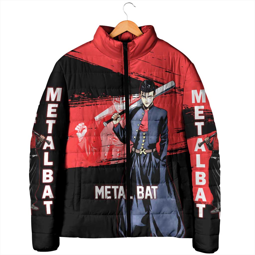 Metal Bat One Punch Man Anime Red and Black Theme Padded Jacket with Street Fighter Style and Bold Bat Stance - The Mazicc
