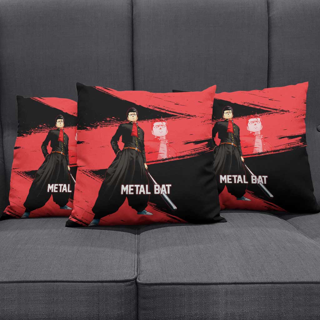 Metal Bat One Punch Man Anime Red and Black Theme Pillow Cover with Street Fighter Style and Bold Bat Stance - The Mazicc