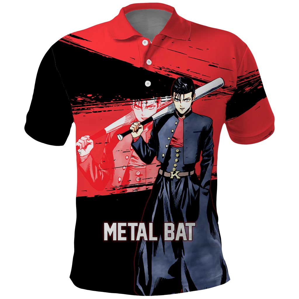 Metal Bat One Punch Man Anime Red and Black Theme Polo Shirt with Street Fighter Style and Bold Bat Stance - The Mazicc