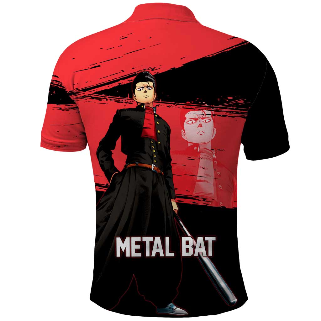 Metal Bat One Punch Man Anime Red and Black Theme Polo Shirt with Street Fighter Style and Bold Bat Stance - The Mazicc