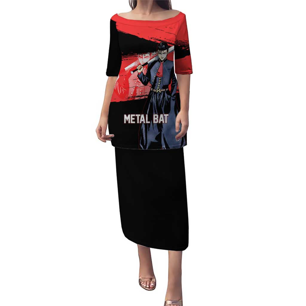 Metal Bat One Punch Man Anime Red and Black Theme Puletasi with Street Fighter Style and Bold Bat Stance - The Mazicc