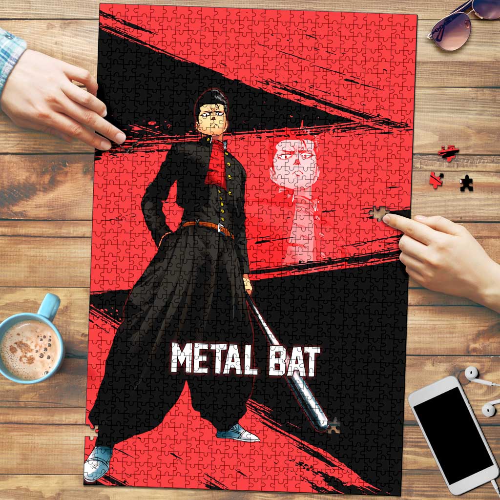 Metal Bat One Punch Man Anime Red and Black Theme Puzzle with Street Fighter Style and Bold Bat Stance - The Mazicc