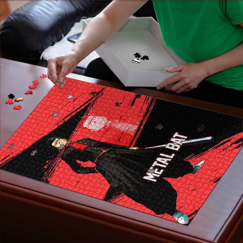 Metal Bat One Punch Man Anime Red and Black Theme Puzzle with Street Fighter Style and Bold Bat Stance - The Mazicc