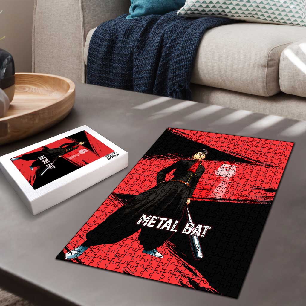 Metal Bat One Punch Man Anime Red and Black Theme Puzzle with Street Fighter Style and Bold Bat Stance - The Mazicc