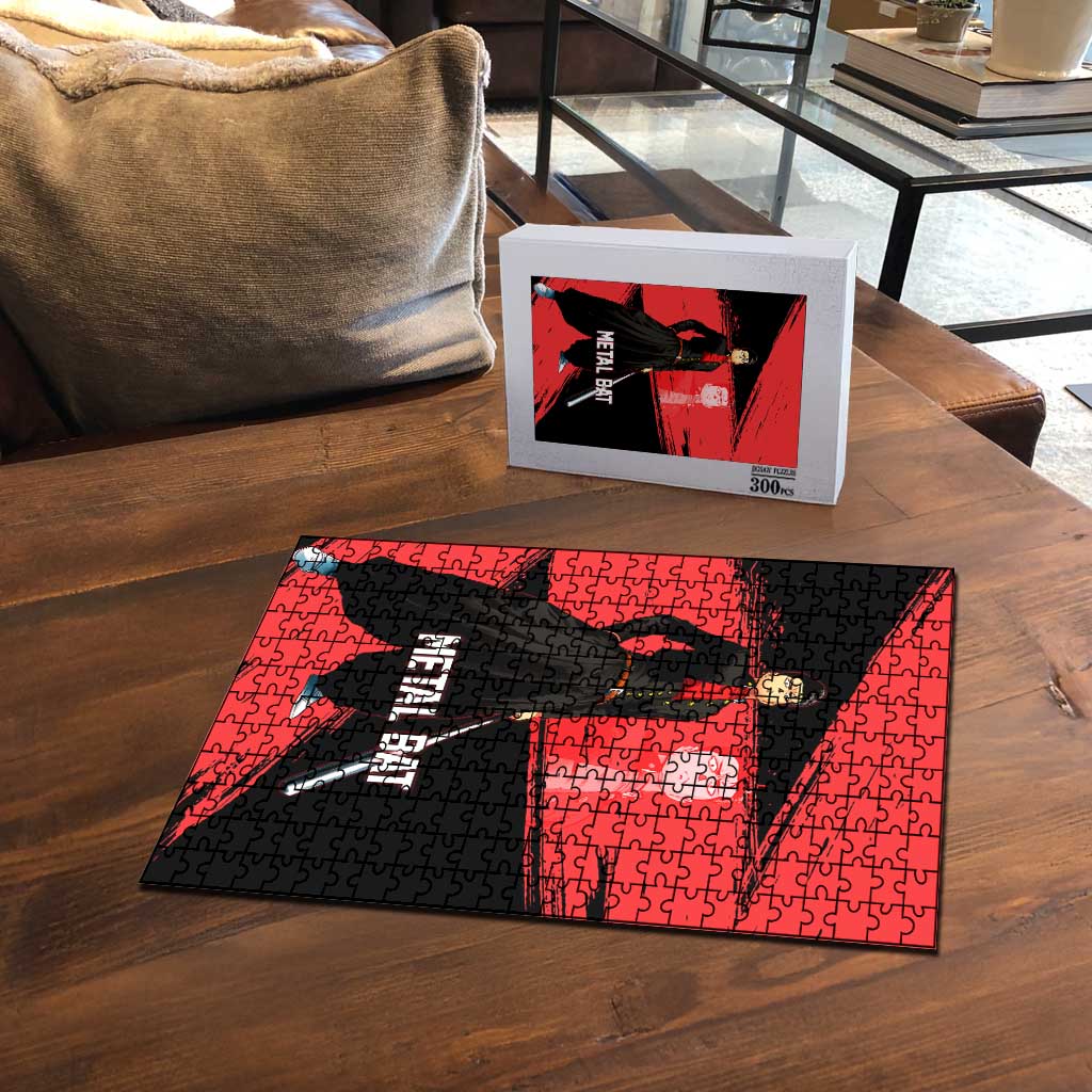 Metal Bat One Punch Man Anime Red and Black Theme Puzzle with Street Fighter Style and Bold Bat Stance - The Mazicc