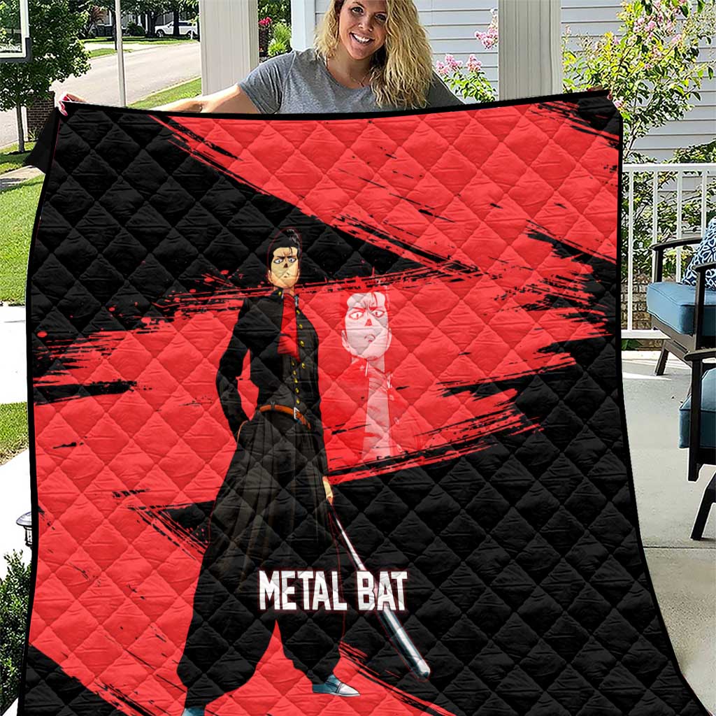 Metal Bat One Punch Man Anime Red and Black Theme Quilt with Street Fighter Style and Bold Bat Stance - The Mazicc